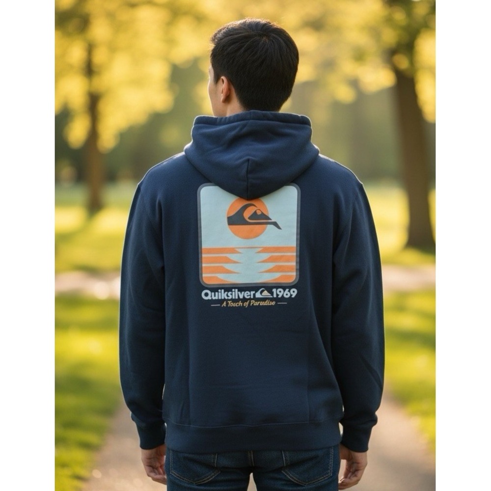 Quiksilver NEW Men's‎ S Graphic Pullover Hoodie Sweatshirt Navy 1410